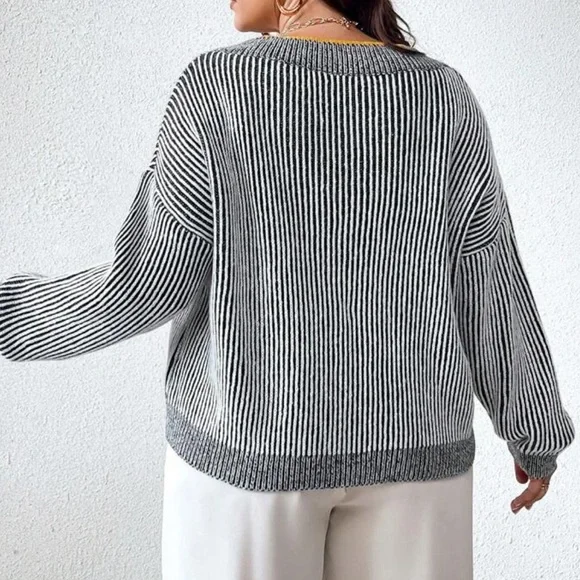 Plus size striped V neck  sweater top - Picture 8 of 12